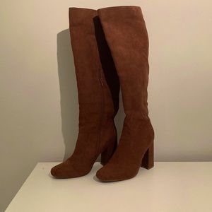 Knee high fake suede heeled boots